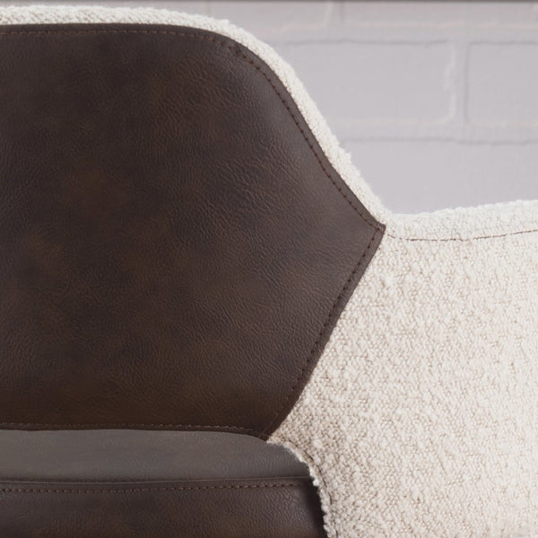 Eurostyle Desi Swivel Bar Stool - Distressed Leatherette & Fabric Seat, Matte Black Steel Legs - Modern Design Ivory,Dark Brown Leatherette And Fabric Over Foam 30582-ivry