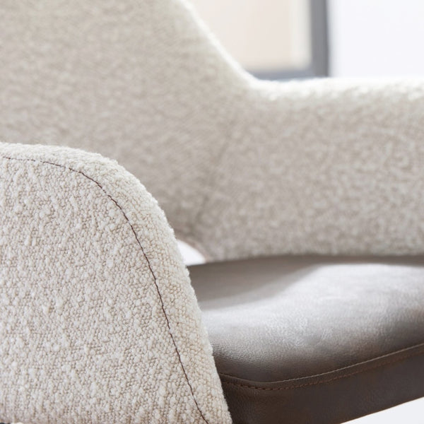 Eurostyle Desi Swivel Bar Stool - Distressed Leatherette & Fabric Seat, Matte Black Steel Legs - Modern Design Ivory,Dark Brown Leatherette And Fabric Over Foam 30582-ivry