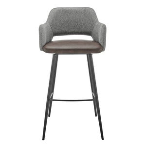 EuroStyle Desi Swivel Barstool Two-Tone Leatherette Fabric Upholstery Industrial Steel Base Heathered Gray/Dark Brown 30582-LTBRN