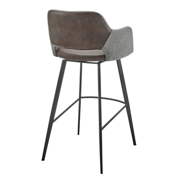 EuroStyle Desi Swivel Barstool Two-Tone Leatherette Fabric Upholstery Industrial Steel Base Heathered Gray/Dark Brown 30582-LTBRN