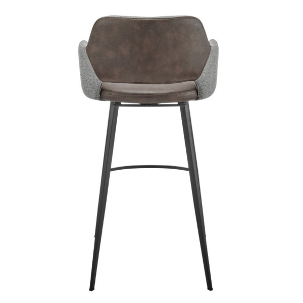 EuroStyle Desi Swivel Barstool Two-Tone Leatherette Fabric Upholstery Industrial Steel Base Heathered Gray/Dark Brown 30582-LTBRN