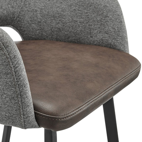 EuroStyle Desi Swivel Barstool Two-Tone Leatherette Fabric Upholstery Industrial Steel Base Heathered Gray/Dark Brown 30582-LTBRN