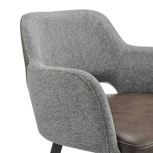 EuroStyle Desi Swivel Barstool Two-Tone Leatherette Fabric Upholstery Industrial Steel Base Heathered Gray/Dark Brown 30582-LTBRN