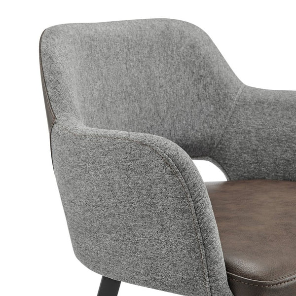 EuroStyle Desi Swivel Barstool Two-Tone Leatherette Fabric Upholstery Industrial Steel Base Heathered Gray/Dark Brown 30582-LTBRN