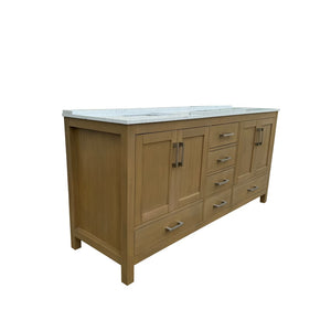 English Elm 72" Oak Double Basin Bathroom Vanity with Soft Close Drawers and Carrara Top T3785P442239