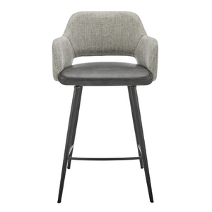 EuroStyle Desi Swivel Counter Stool Two-Tone Leatherette Fabric Seat Matte Black Steel Base Warm Gray/Charcoal Gray 30584-DKGRY