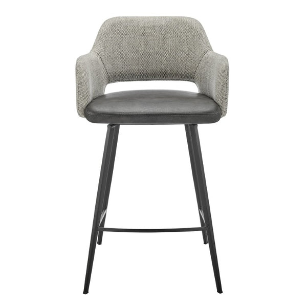 EuroStyle Desi Swivel Counter Stool Two-Tone Leatherette Fabric Seat Matte Black Steel Base Warm Gray/Charcoal Gray 30584-DKGRY