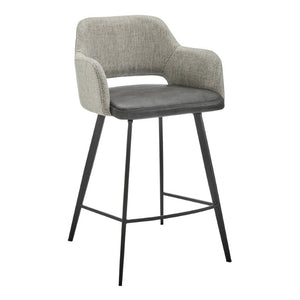 EuroStyle Desi Swivel Counter Stool Two-Tone Leatherette Fabric Seat Matte Black Steel Base Warm Gray/Charcoal Gray 30584-DKGRY