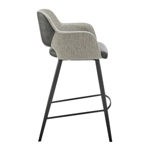 EuroStyle Desi Swivel Counter Stool Two-Tone Leatherette Fabric Seat Matte Black Steel Base Warm Gray/Charcoal Gray 30584-DKGRY