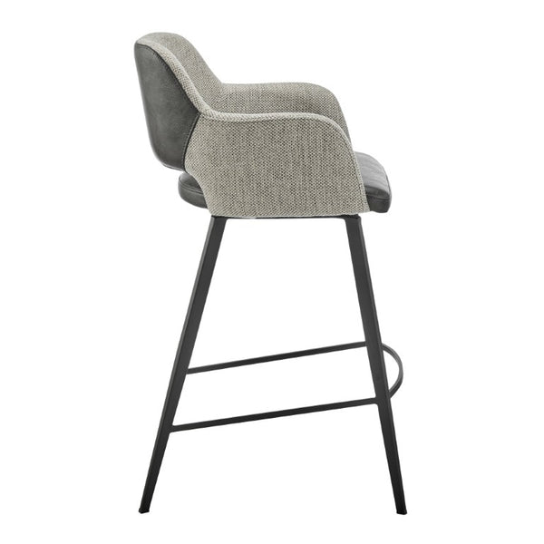 EuroStyle Desi Swivel Counter Stool Two-Tone Leatherette Fabric Seat Matte Black Steel Base Warm Gray/Charcoal Gray 30584-DKGRY