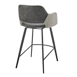 EuroStyle Desi Swivel Counter Stool Two-Tone Leatherette Fabric Seat Matte Black Steel Base Warm Gray/Charcoal Gray 30584-DKGRY