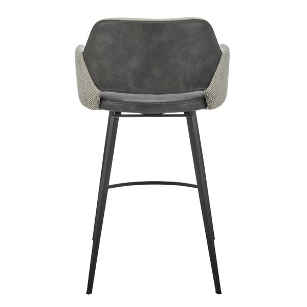 EuroStyle Desi Swivel Counter Stool Two-Tone Leatherette Fabric Seat Matte Black Steel Base Warm Gray/Charcoal Gray 30584-DKGRY
