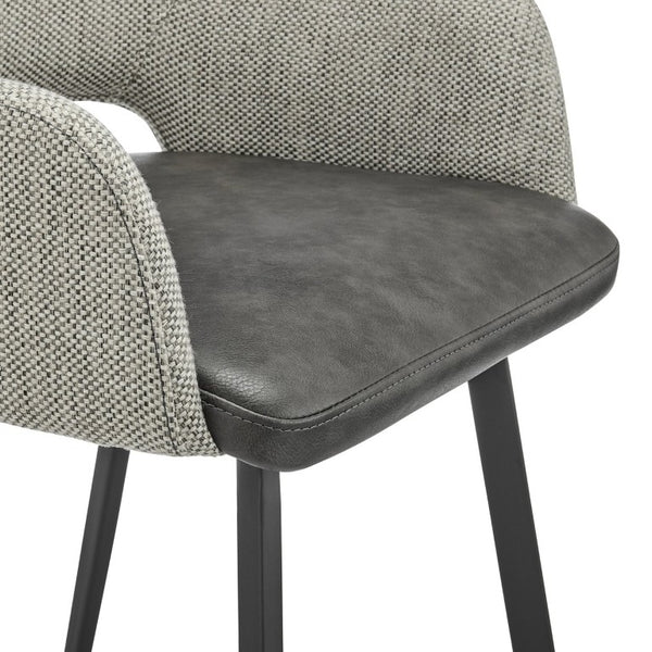 EuroStyle Desi Swivel Counter Stool Two-Tone Leatherette Fabric Seat Matte Black Steel Base Warm Gray/Charcoal Gray 30584-DKGRY