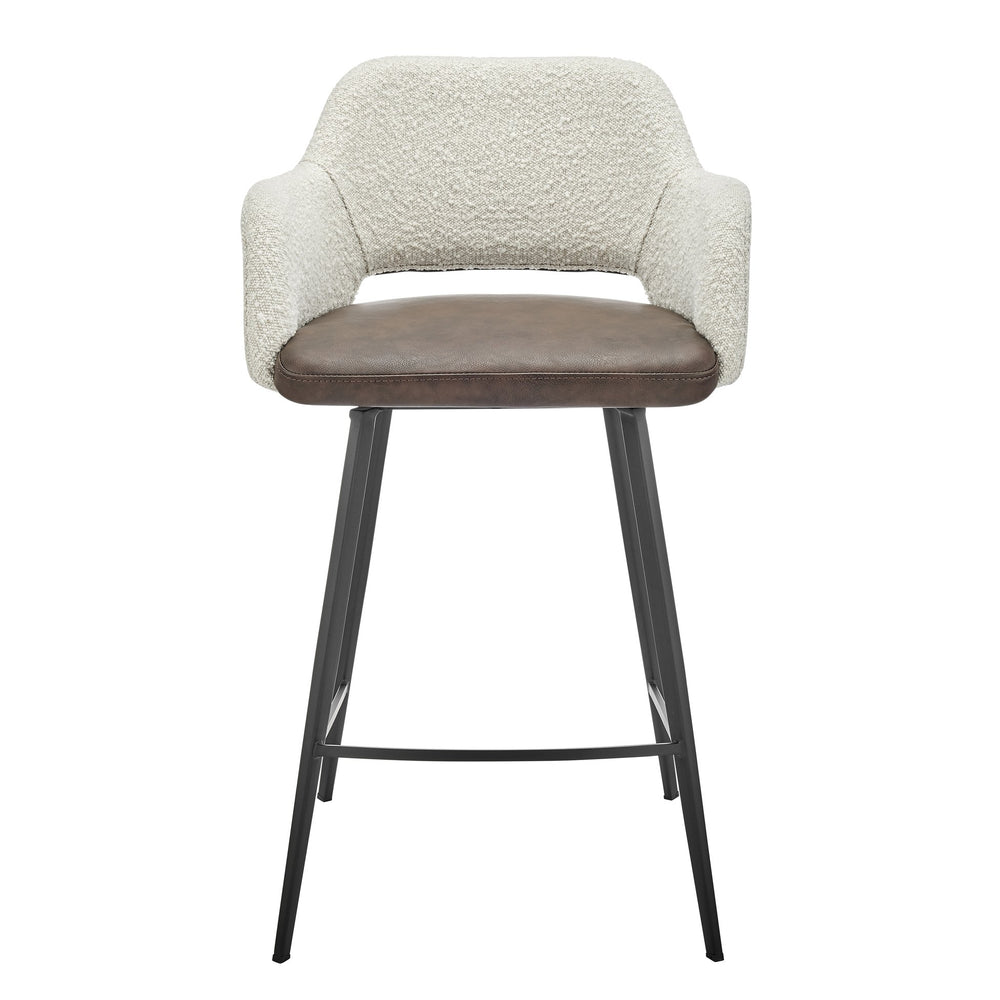 EuroStyle Desi Swivel Counter Stool Mixed Upholstery Fabric Back Leatherette Seat Steel Base 21.5D x 21.5W x 36H 30584-IVRY