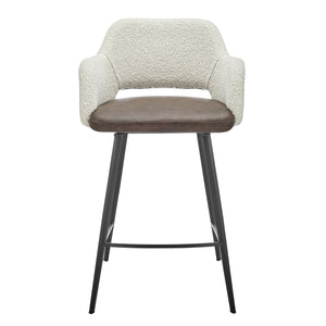 EuroStyle Desi Swivel Counter Stool Mixed Upholstery Fabric Back Leatherette Seat Steel Base 21.5D x 21.5W x 36H 30584-IVRY