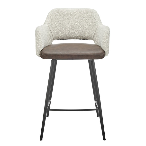 EuroStyle Desi Swivel Counter Stool Mixed Upholstery Fabric Back Leatherette Seat Steel Base 21.5D x 21.5W x 36H 30584-IVRY