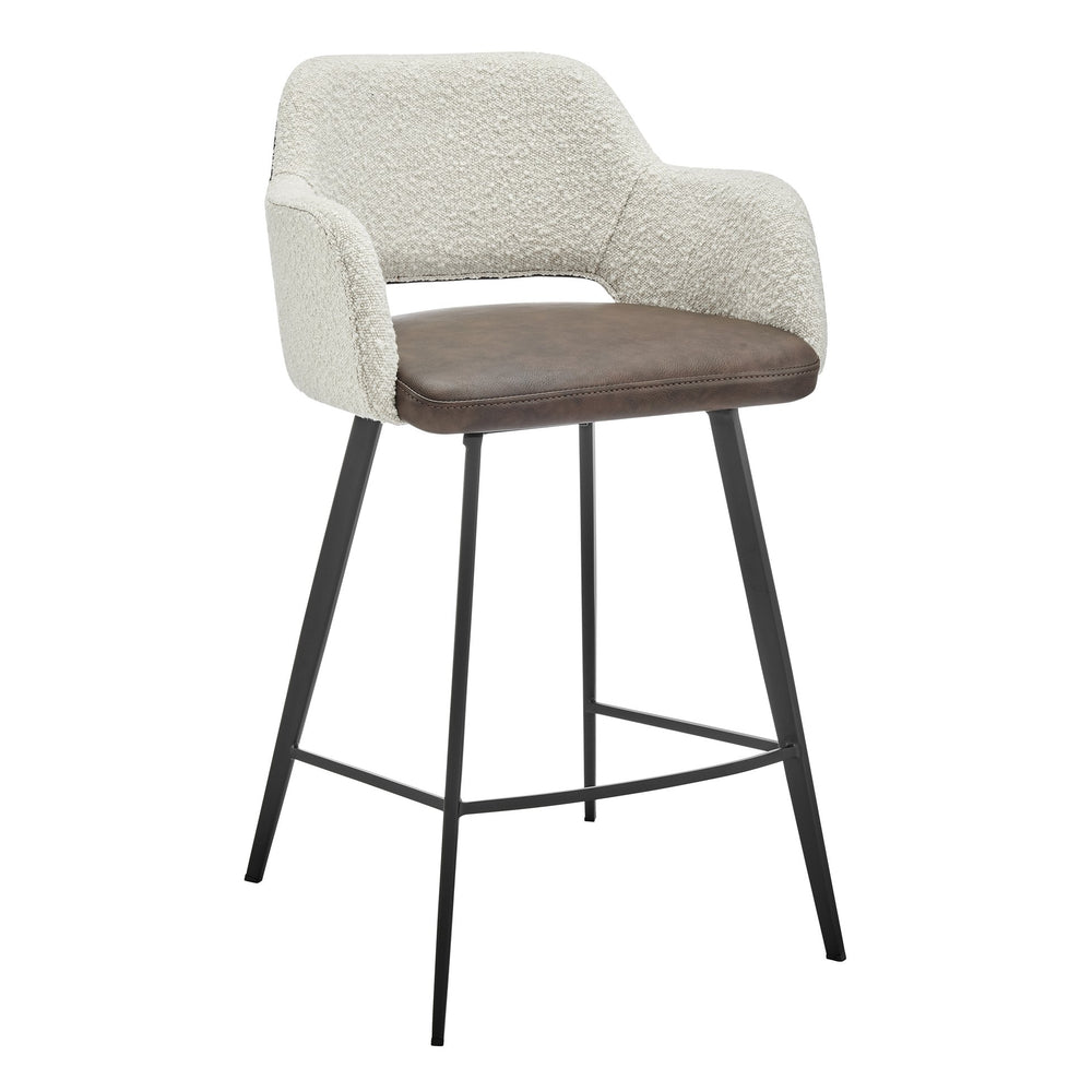 EuroStyle Desi Swivel Counter Stool Mixed Upholstery Fabric Back Leatherette Seat Steel Base 21.5D x 21.5W x 36H 30584-IVRY