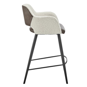 EuroStyle Desi Swivel Counter Stool Mixed Upholstery Fabric Back Leatherette Seat Steel Base 21.5D x 21.5W x 36H 30584-IVRY