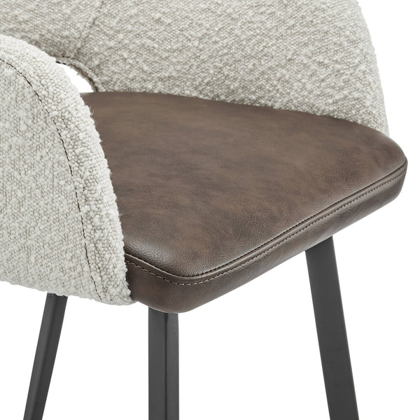 EuroStyle Desi Swivel Counter Stool Mixed Upholstery Fabric Back Leatherette Seat Steel Base 21.5D x 21.5W x 36H 30584-IVRY