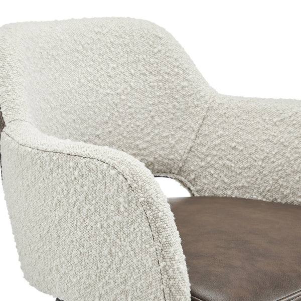 EuroStyle Desi Swivel Counter Stool Mixed Upholstery Fabric Back Leatherette Seat Steel Base 21.5D x 21.5W x 36H 30584-IVRY
