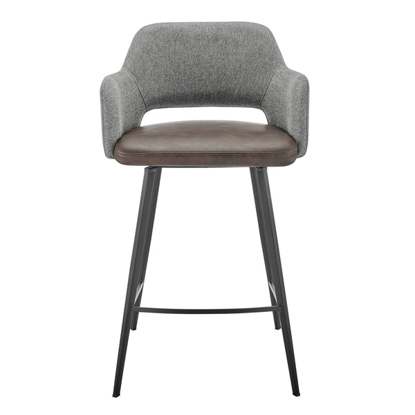 EuroStyle Desi Swivel Counter Stool Mid-Century Mixed Upholstery With Matte Black Steel Base 21.5D x 21.5W x 36H 30584-LTBRN