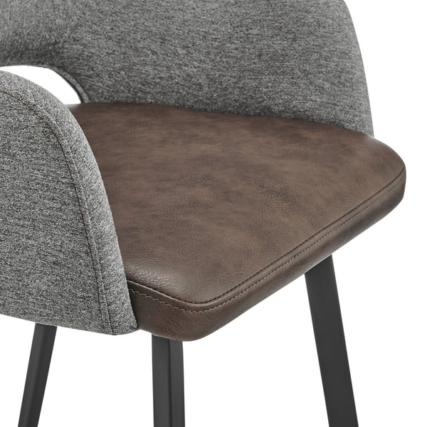 EuroStyle Desi Swivel Counter Stool Mid-Century Mixed Upholstery With Matte Black Steel Base 21.5D x 21.5W x 36H 30584-LTBRN