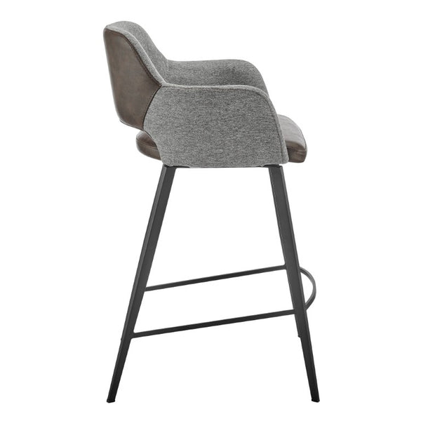 EuroStyle Desi Swivel Counter Stool Two-Tone Leatherette Fabric Seat Matte Black Steel Base Gray/Dark Brown 30584-LTBRN