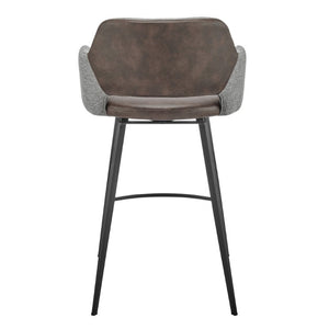 EuroStyle Desi Swivel Counter Stool Two-Tone Leatherette Fabric Seat Matte Black Steel Base Gray/Dark Brown 30584-LTBRN