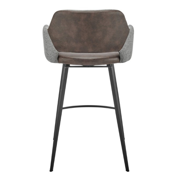 EuroStyle Desi Swivel Counter Stool Two-Tone Leatherette Fabric Seat Matte Black Steel Base Gray/Dark Brown 30584-LTBRN