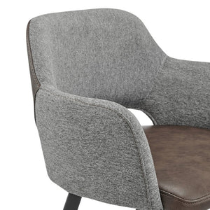 EuroStyle Desi Swivel Counter Stool Two-Tone Leatherette Fabric Seat Matte Black Steel Base Gray/Dark Brown 30584-LTBRN