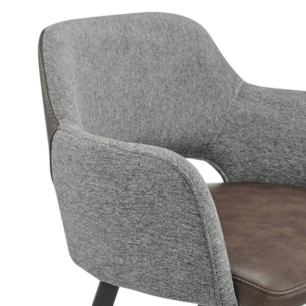 EuroStyle Desi Swivel Counter Stool Two-Tone Leatherette Fabric Seat Matte Black Steel Base Gray/Dark Brown 30584-LTBRN