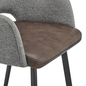 EuroStyle Desi Swivel Counter Stool Two-Tone Leatherette Fabric Seat Matte Black Steel Base Gray/Dark Brown 30584-LTBRN