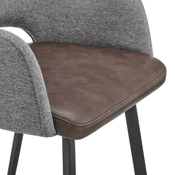 EuroStyle Desi Swivel Counter Stool Two-Tone Leatherette Fabric Seat Matte Black Steel Base Gray/Dark Brown 30584-LTBRN