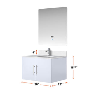 English Elm Glossy 30in White Bath Vanity with Cultured Marble Top, Chrome Faucet, Scratch-Resist Countertop, LED Mirror B2731S01308