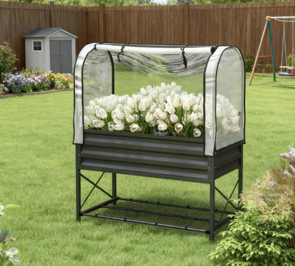 English Elm Self-draining Elevated Fir Wood Planter with Lattice Trellis for Backyard Gardens T3971P422986