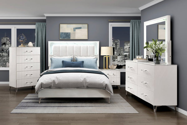 English Elm Glam White Six Drawer Dresser Faux Marble Top Chrome Legs Bedroom Storage B011P443206