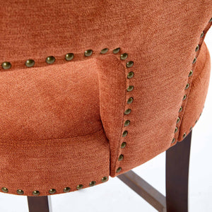 English Elm Mid Curved Backrest Bar Stools Set of 2 with Copper Nail Trim, High-Density Foam & Walnut Legs Orange W1143P296349