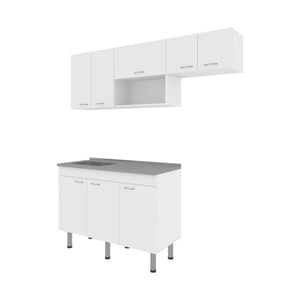 English Elm El Capitan Modular Kitchen Cabinet Set with Open Shelving and Heat Resistant Work Surface B128S00196