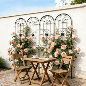 English Elm 4 Pack Powder Coated Steel Garden Trellis Panels Rustproof Vertical Vine Support Outdoor Black W1586P151254