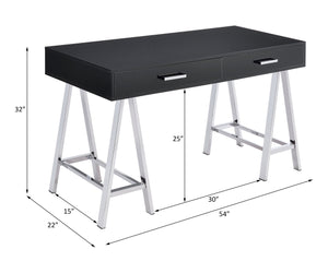 English Elm Black High Gloss Writing Desk With Usb Port – Modern Chrome Accents, Spacious & Functional Design B062P209204