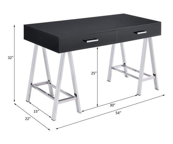 English Elm Black High Gloss Writing Desk With Usb Port – Modern Chrome Accents, Spacious & Functional Design B062P209204