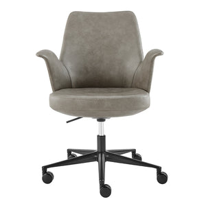 Eurostyle Lise Office Chair - Stylish Gray Leatherette With Durable Flared Arms & Matte Black Steel Base Gray Leatherette Over Foam 30592-ltgry
