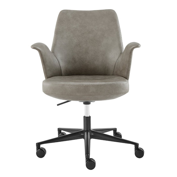 Eurostyle Lise Office Chair - Stylish Gray Leatherette With Durable Flared Arms & Matte Black Steel Base Gray Leatherette Over Foam 30592-ltgry