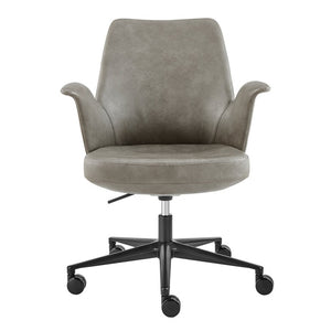 EuroStyle Lise Swivel Executive Chair Distressed Leatherette Upholstery Matte Steel Base Modern Office 30592-LTGRY