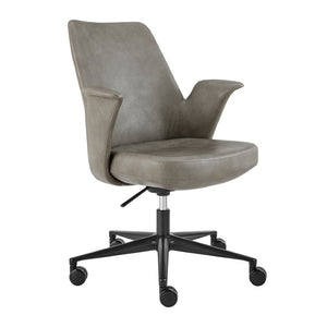 EuroStyle Lise Swivel Executive Chair Distressed Leatherette Upholstery Matte Steel Base Modern Office 30592-LTGRY