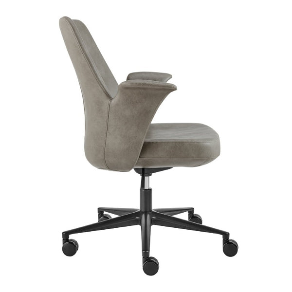 EuroStyle Lise Swivel Executive Chair Distressed Leatherette Upholstery Matte Steel Base Modern Office 30592-LTGRY