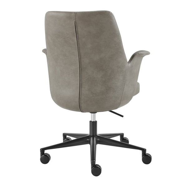 EuroStyle Lise Swivel Executive Chair Distressed Leatherette Upholstery Matte Steel Base Modern Office 30592-LTGRY