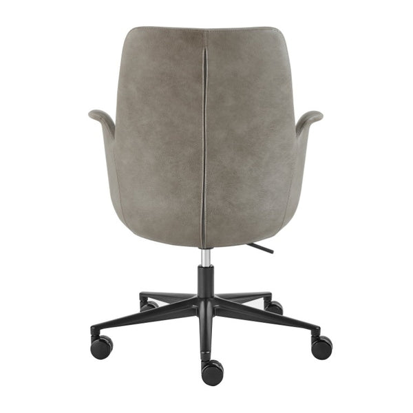 EuroStyle Lise Swivel Executive Chair Distressed Leatherette Upholstery Matte Steel Base Modern Office 30592-LTGRY