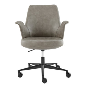 EuroStyle Lise Swivel Executive Chair Distressed Leatherette Upholstery Matte Steel Base Modern Office 30592-LTGRY