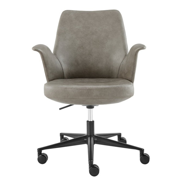 EuroStyle Lise Swivel Executive Chair Distressed Leatherette Upholstery Matte Steel Base Modern Office 30592-LTGRY